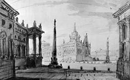 Репродукция эскиза декорации художника Пьетро Гонзага (1751-1831) 'Площадь с обелиском'